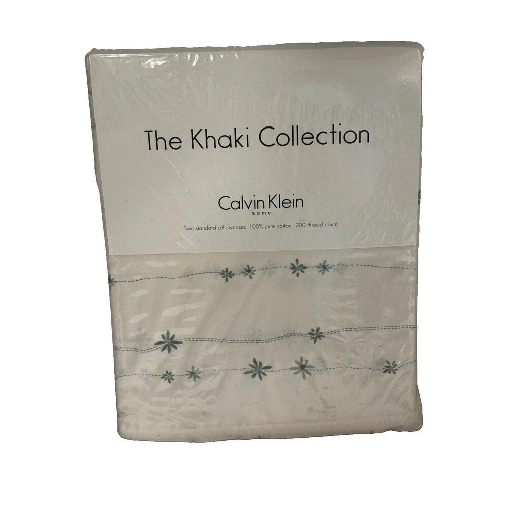 NEW Calvin Klein Pillowcases Pair Khaki Collection Linden Flower Canvas Set of 2